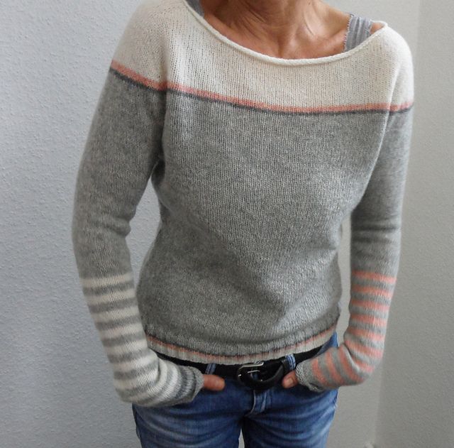 Color Block Striped Boat Neck Long Sleeve Sweater