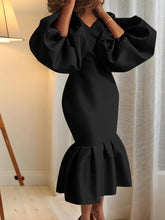 Load image into Gallery viewer, Long Lantern Sleeves V-neck Fishtail Mini Dress
