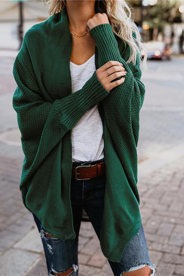 Loose Bat Sleeve Long Knitted Cardigan Sweater
