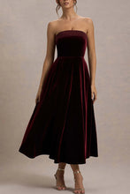 Load image into Gallery viewer, Elegant Strapless A-line Velvet Midi Dress
