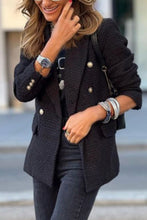 Load image into Gallery viewer, Black Lapel Buttons Tweed Blazer
