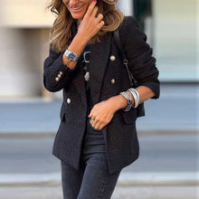 Load image into Gallery viewer, Black Lapel Buttons Tweed Blazer
