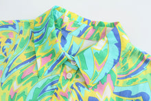 Load image into Gallery viewer, Green Print Long Sleeve Button Down Midi Dress

