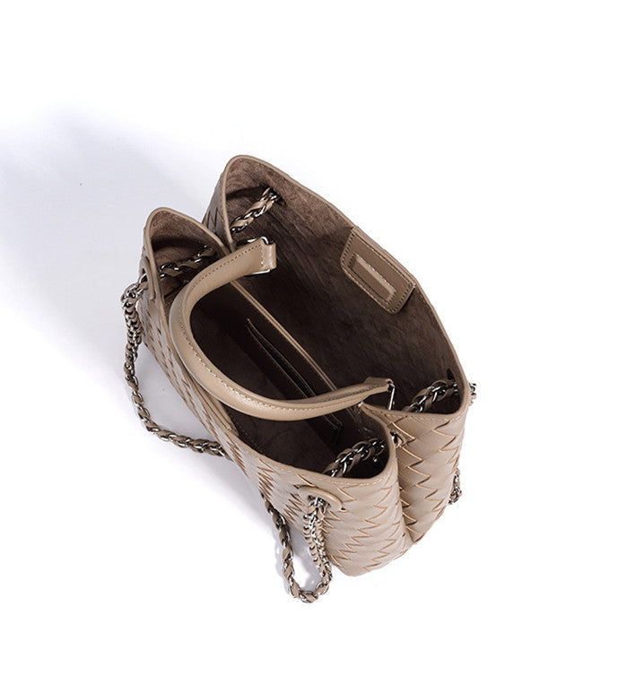 New Woven Leather Chain Basket Bag