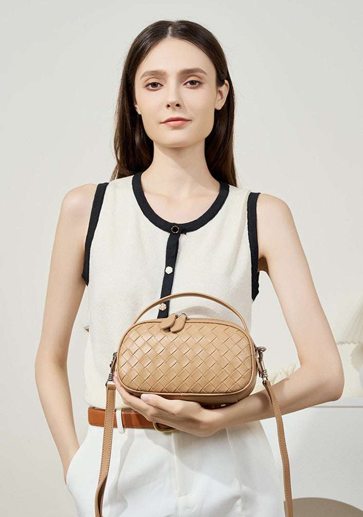 Small Woven Mini Top Handle Messenger Bag