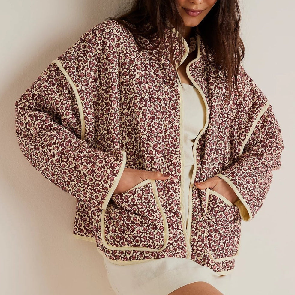 Floral Print Thin Pocket Cardigan Jacket