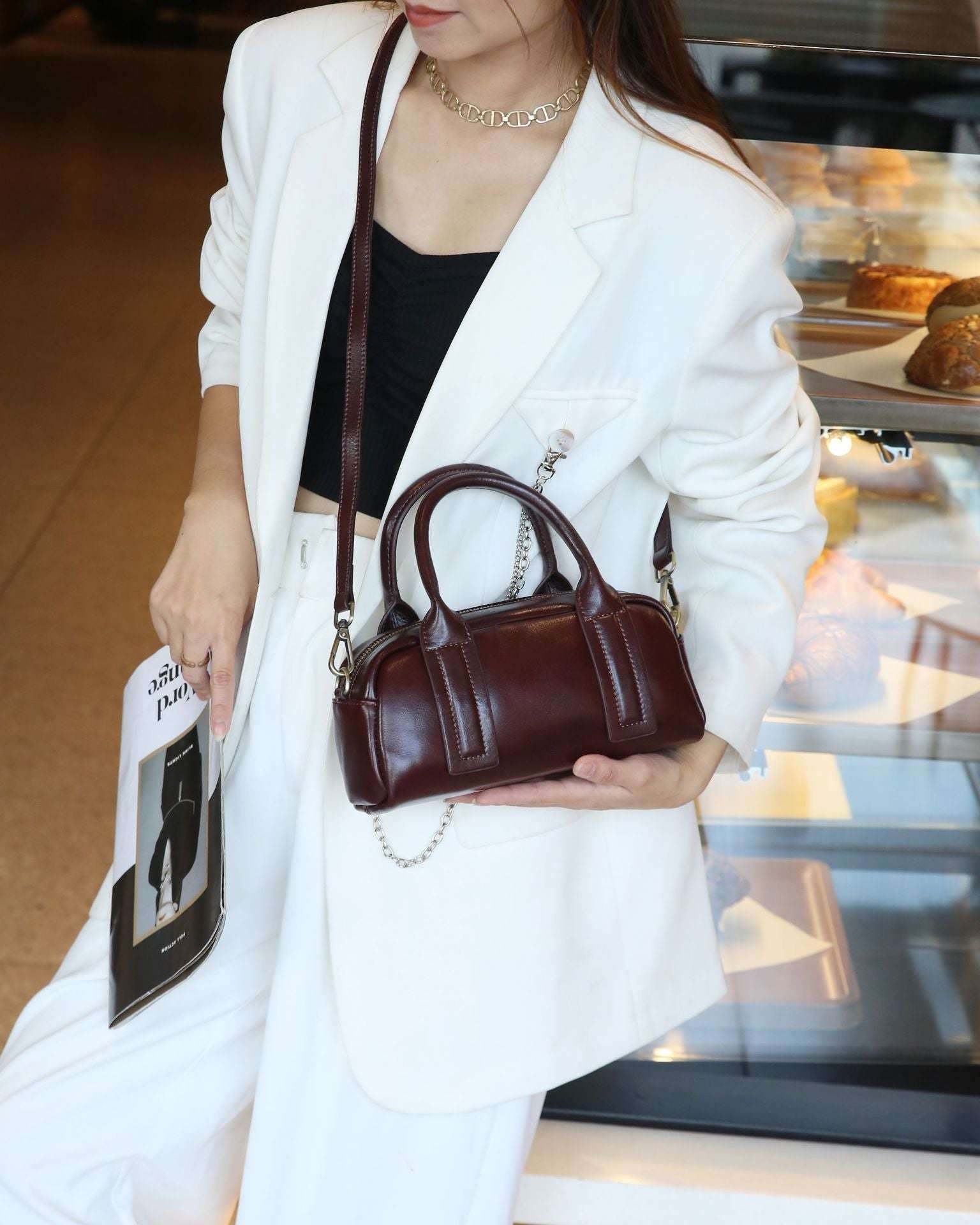 New Vegetable Tanned Mini Handbag Convertible Top Handle Bag Women's Messenger Bag