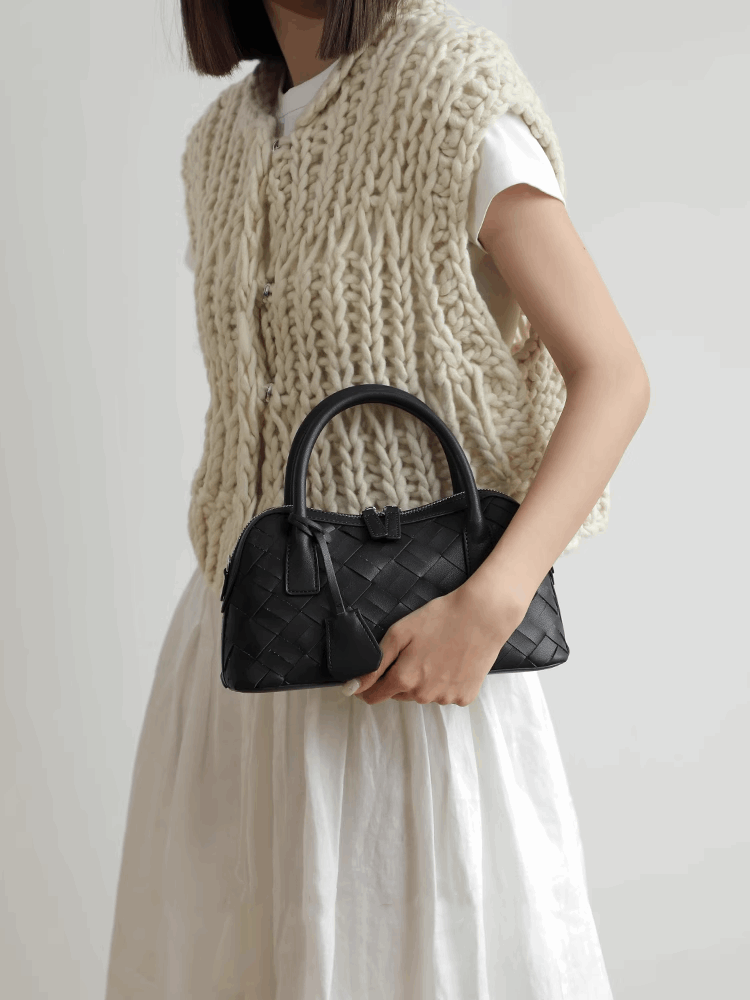 Simple Handmade Woven Handbag Leather Bag