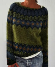 Load image into Gallery viewer, Jacquard Round Neck Color Block Loose Knit Sweater
