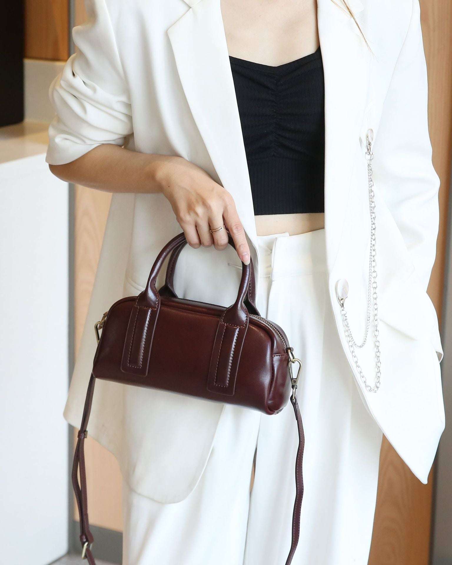 New Vegetable Tanned Mini Handbag Convertible Top Handle Bag Women's Messenger Bag