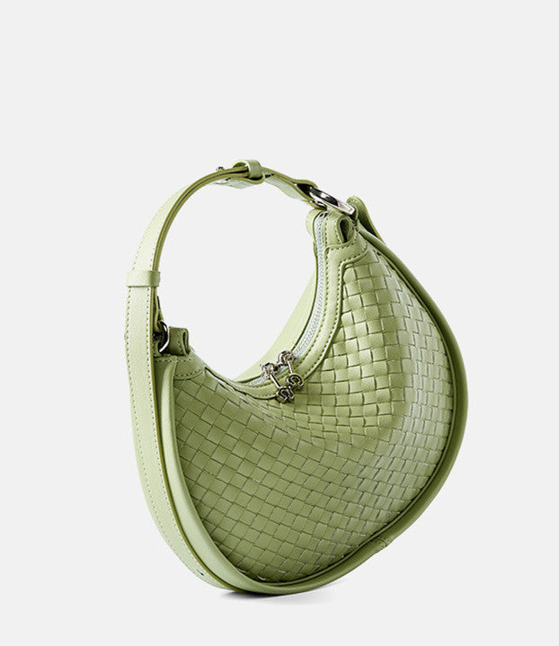 Classic Genuine Leather Bag Woven Crescent Handbag