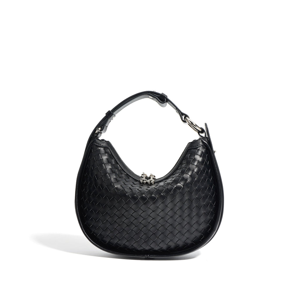 Classic Genuine Leather Bag Woven Crescent Handbag