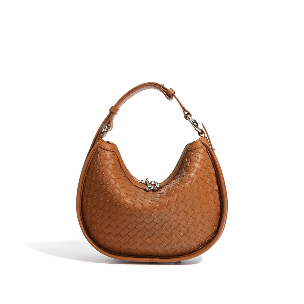Classic Genuine Leather Bag Woven Crescent Handbag
