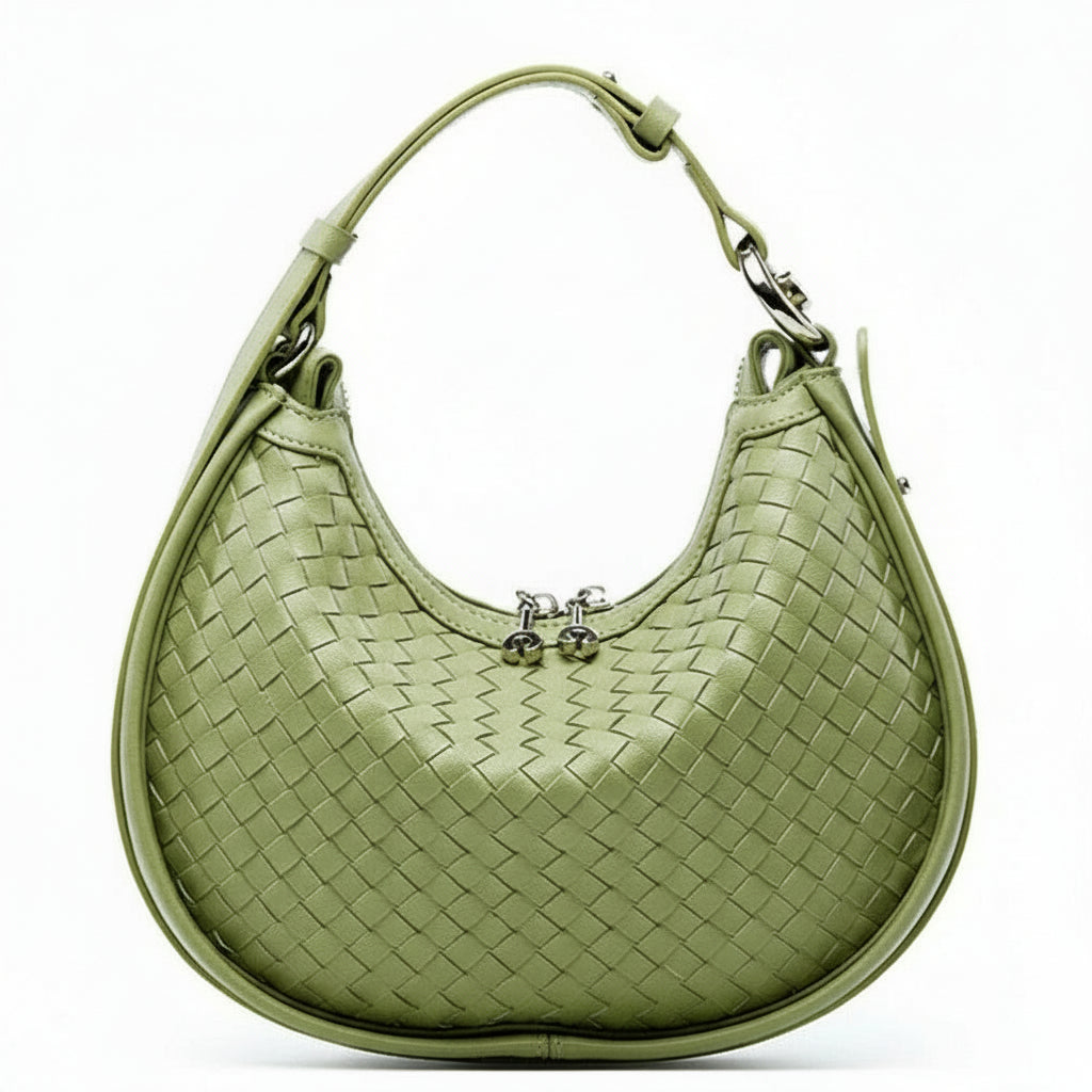 Classic Genuine Leather Bag Woven Crescent Handbag