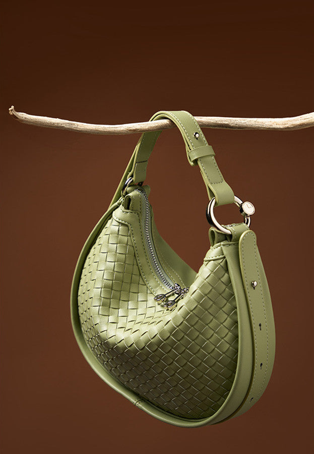 Classic Genuine Leather Bag Woven Crescent Handbag