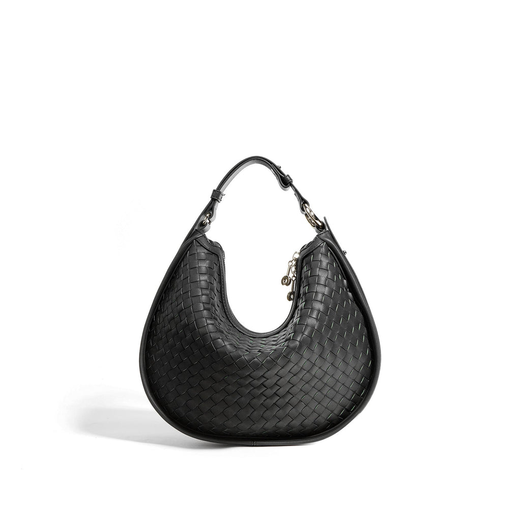 Classic Genuine Leather Bag Woven Crescent Handbag