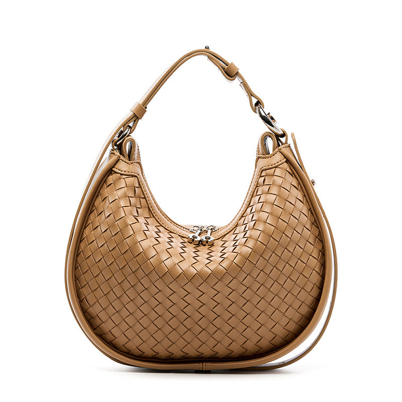 Classic Genuine Leather Bag Woven Crescent Handbag