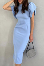 Load image into Gallery viewer, Elegant Blue Flounce Slit Back Midi Dress
