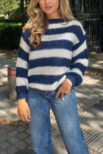 Load image into Gallery viewer, Loose Navy Stripe Knit Sweater
