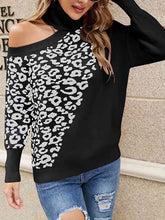Load image into Gallery viewer, Leopard Turtleneck Cold Shoulder Long Sleeve Sweater

