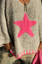 Load image into Gallery viewer, Texture Knit Star Pattern Contrast Color Loose Sweater
