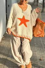 Load image into Gallery viewer, Texture Knit Star Pattern Contrast Color Loose Sweater
