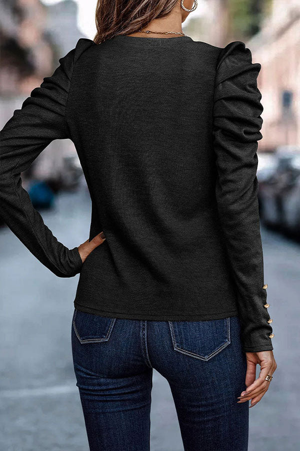 Elegant Long Bubble Sleeves Round Neck Top