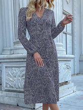 Load image into Gallery viewer, High Waisted Buttoned Leopard V-Neck Long Sleeve Midi Dress
