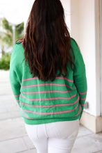 Load image into Gallery viewer, Green Stripped Bow Detail Trimmed Knit Cardigan
