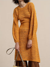 Load image into Gallery viewer, Yellow Long Sleeve Crew Neck Knitted Midi Sweater Dress
