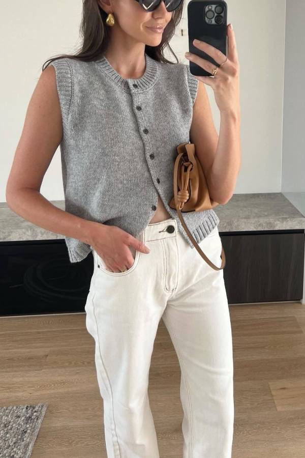 Casual Sleeveless Round Neck Knitted Vest Top