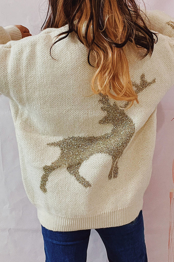 Christmas Elk Knitted Crew Neck Long Sleeved Sweater