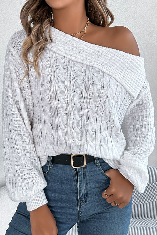 Casual One Shoulder Long Sleeve Knitted Sweater