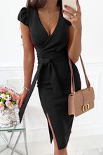 Load image into Gallery viewer, Sexy V Neck Short Sleeves Bodycon Midi Dress
