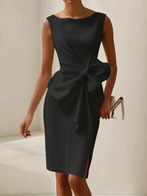 Load image into Gallery viewer, Elegant Sleeveless Crew Neck Bow Ruched Mini Dress
