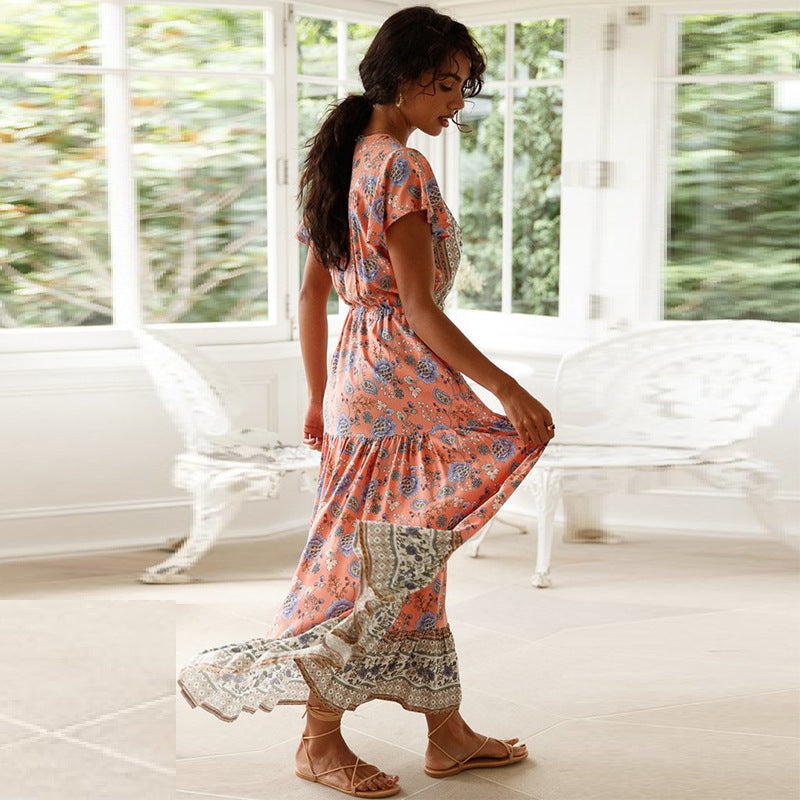 Pink Print Tiered Maxi Dress