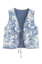 Load image into Gallery viewer, White Floral Striped Reversible Boho Vest
