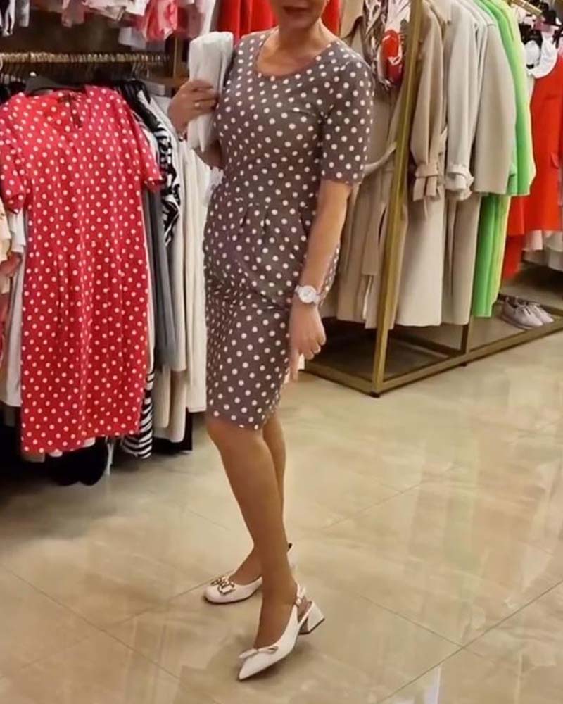 Brown Print Short Sleeve Mini Dress