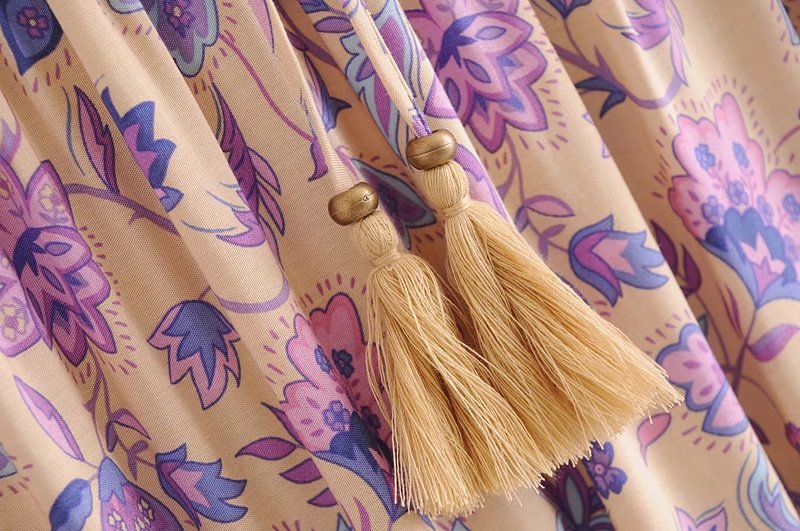 Boho Floral Print Long Sleeve Loose Maxi Dress