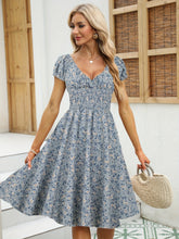 Load image into Gallery viewer, Elegant V-neck Ruched Floral Midi Dress

