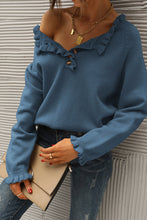 Load image into Gallery viewer, Chic Long Sleeve Button Down Ruffle Knit Pullover Sweater
