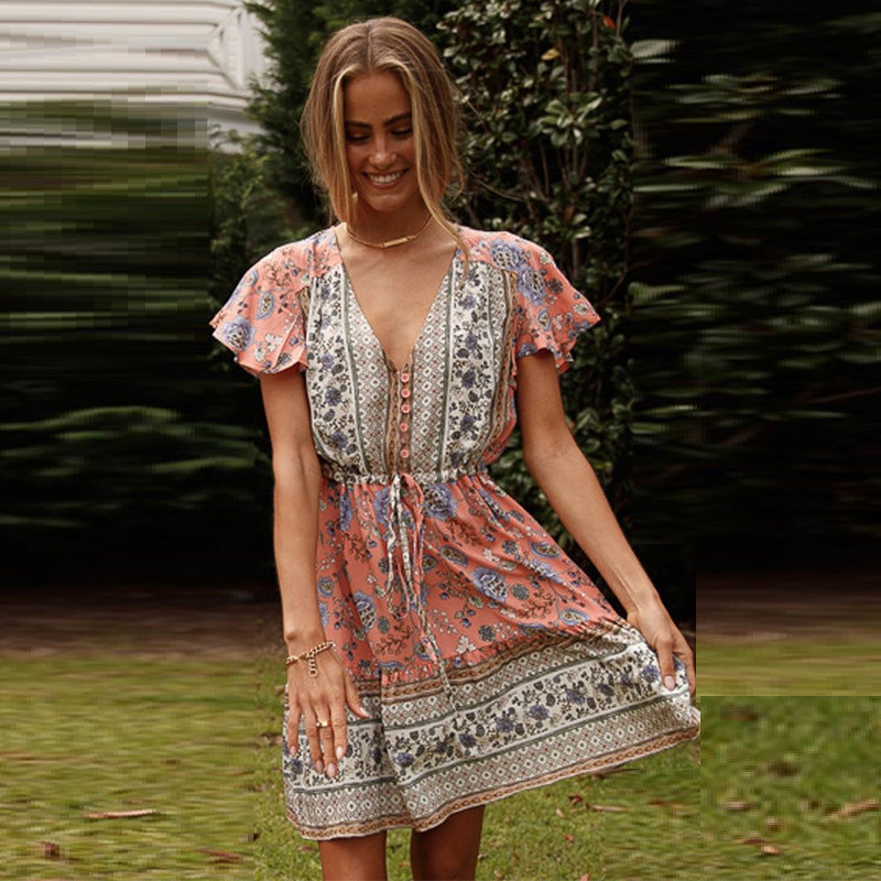 Blue Floral Print Mini Dress Sundress