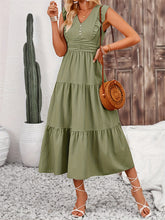 Load image into Gallery viewer, Simple Flutter Sleeves V-Neck Tiered Midi Dress
