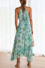 Load image into Gallery viewer, Halter Sleeveless Printed Pleated Midi Dress
