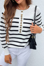 Load image into Gallery viewer, Classic Crew Neck Button Long Sleeves Striped Sweater
