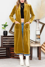 Load image into Gallery viewer, Elegant Yellow Velvet Open Front Pocket Long Coat
