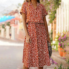 Load image into Gallery viewer, Vintage Short Sleeves Dots Print Buttons Down Midi Dress
