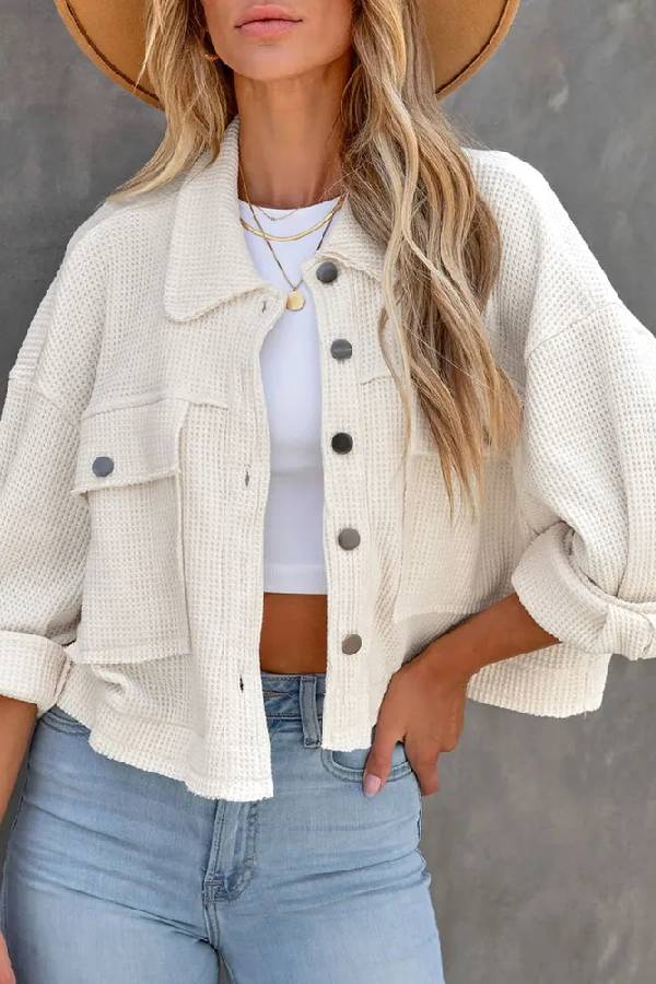 Classic Waffle Cardigan Short Top Jacket
