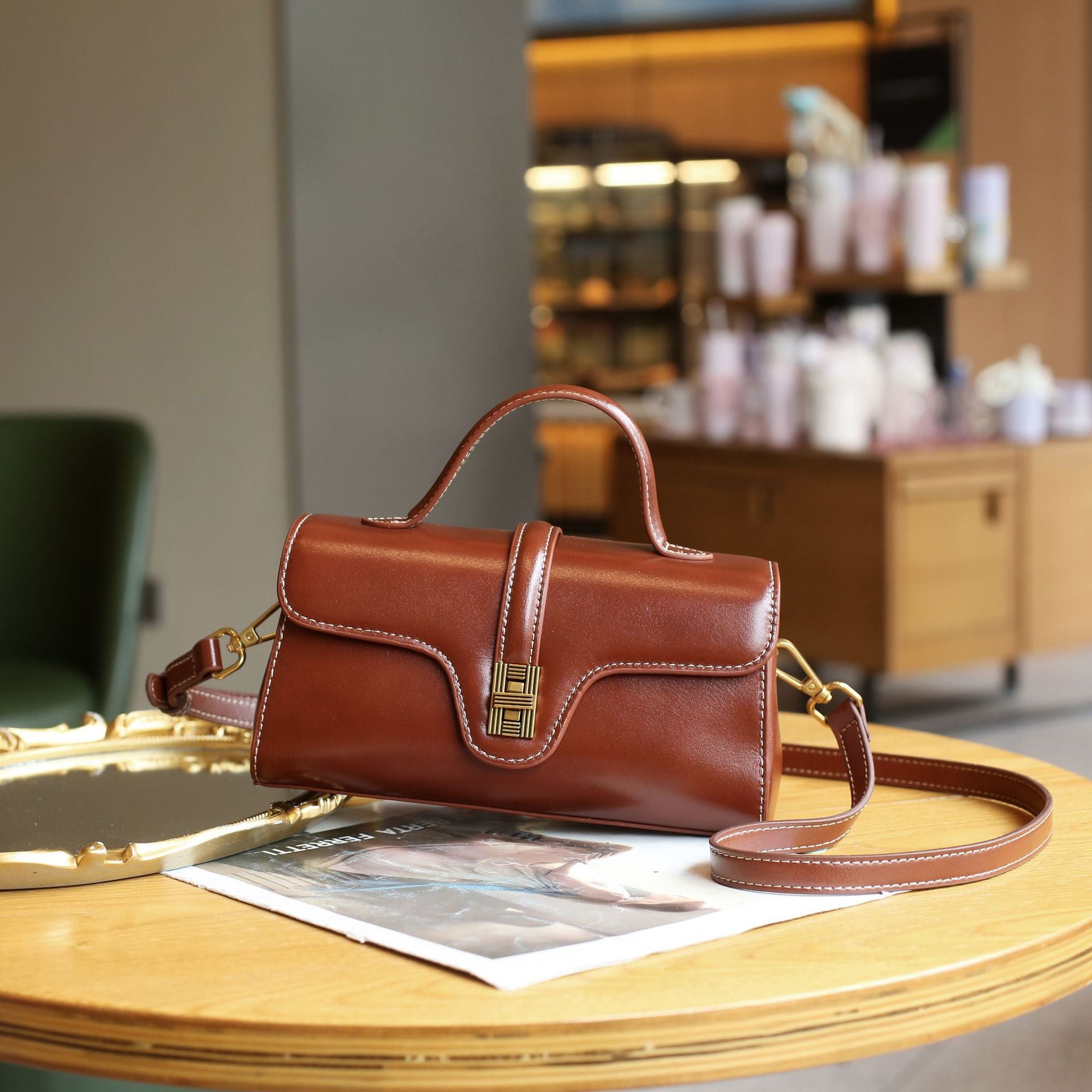 Luxury Retro Structured Flap Leather Mini Satchel Crossbody Bag
