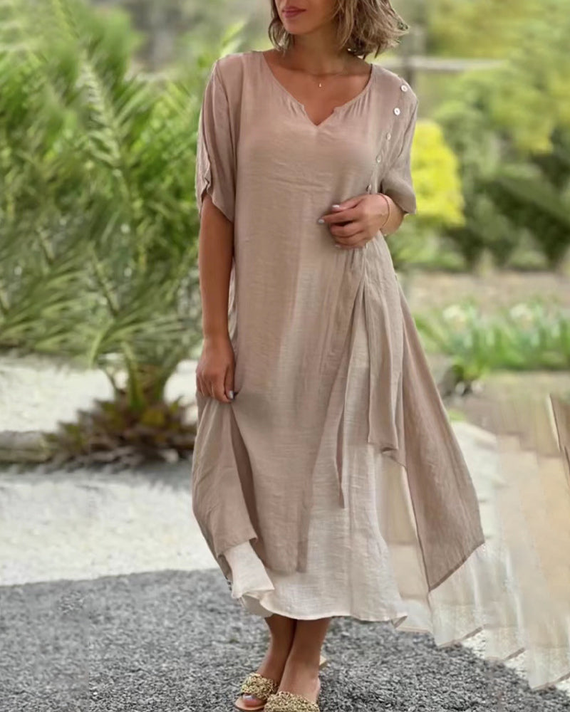 Short Sleeve V-neck Tiered Midi Dress